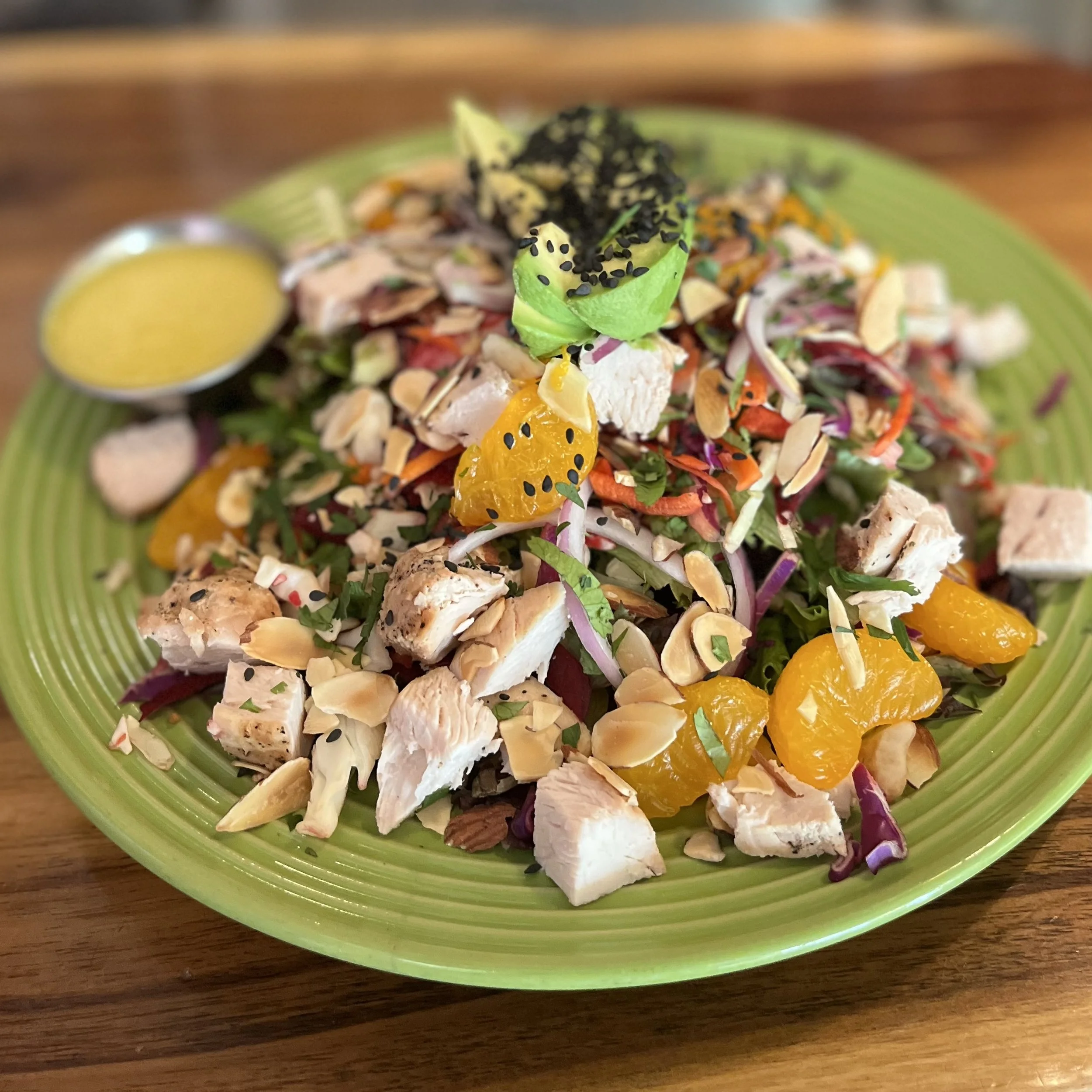 Chicken salad on green plate