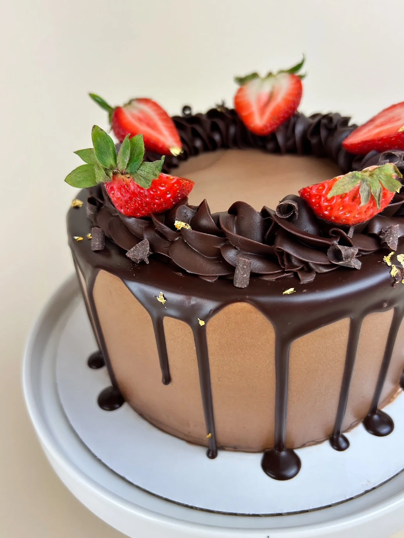 Elevated Chocolate Strawberry Cake Close Up