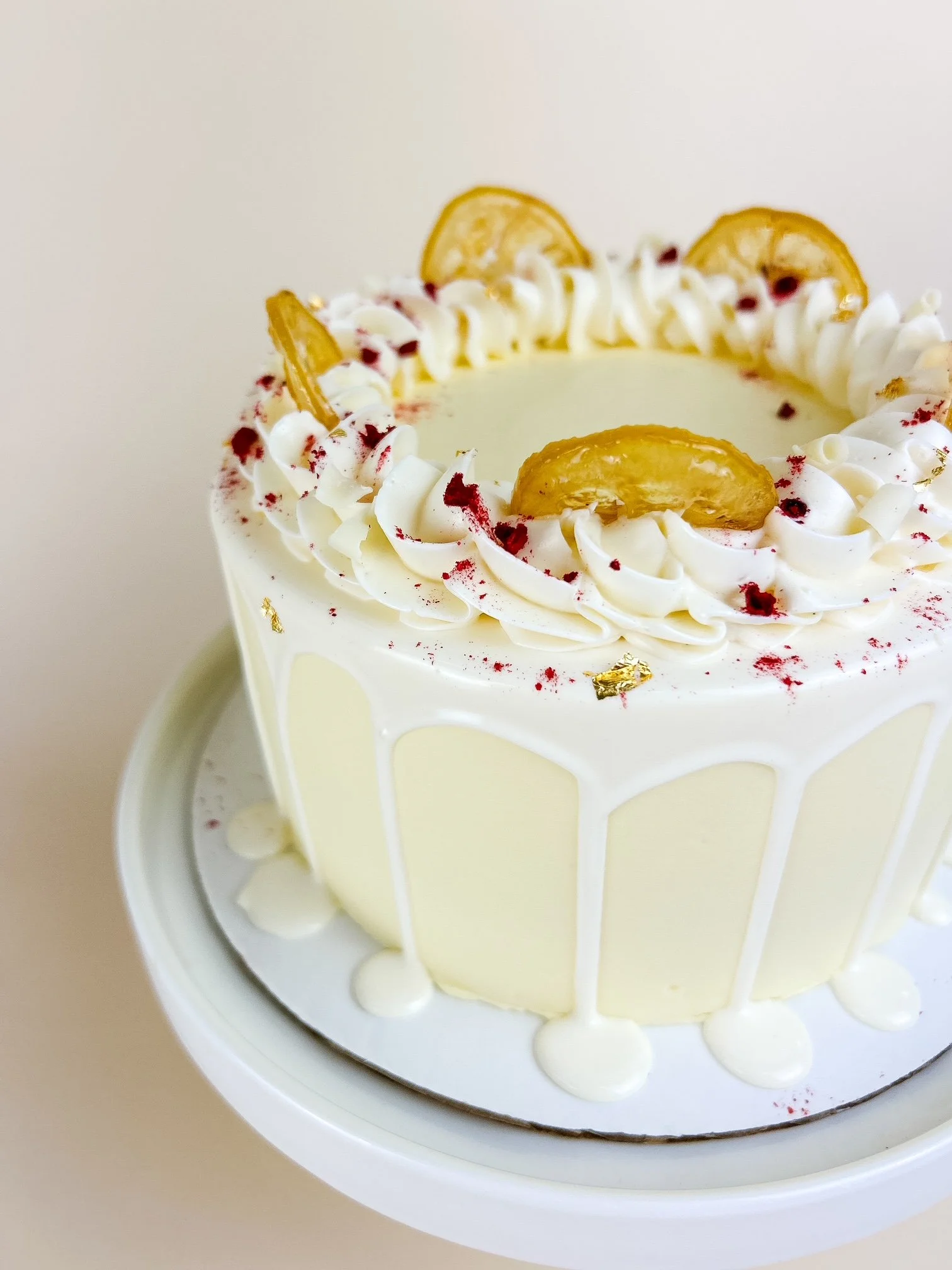 Elevated Lemon Raspberry Cake Close Up
