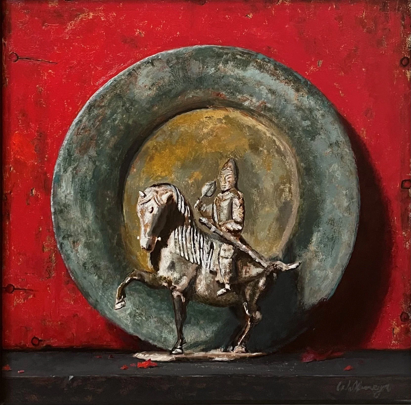 Figure & Plate, 2021.  Oil on 12x12" panel