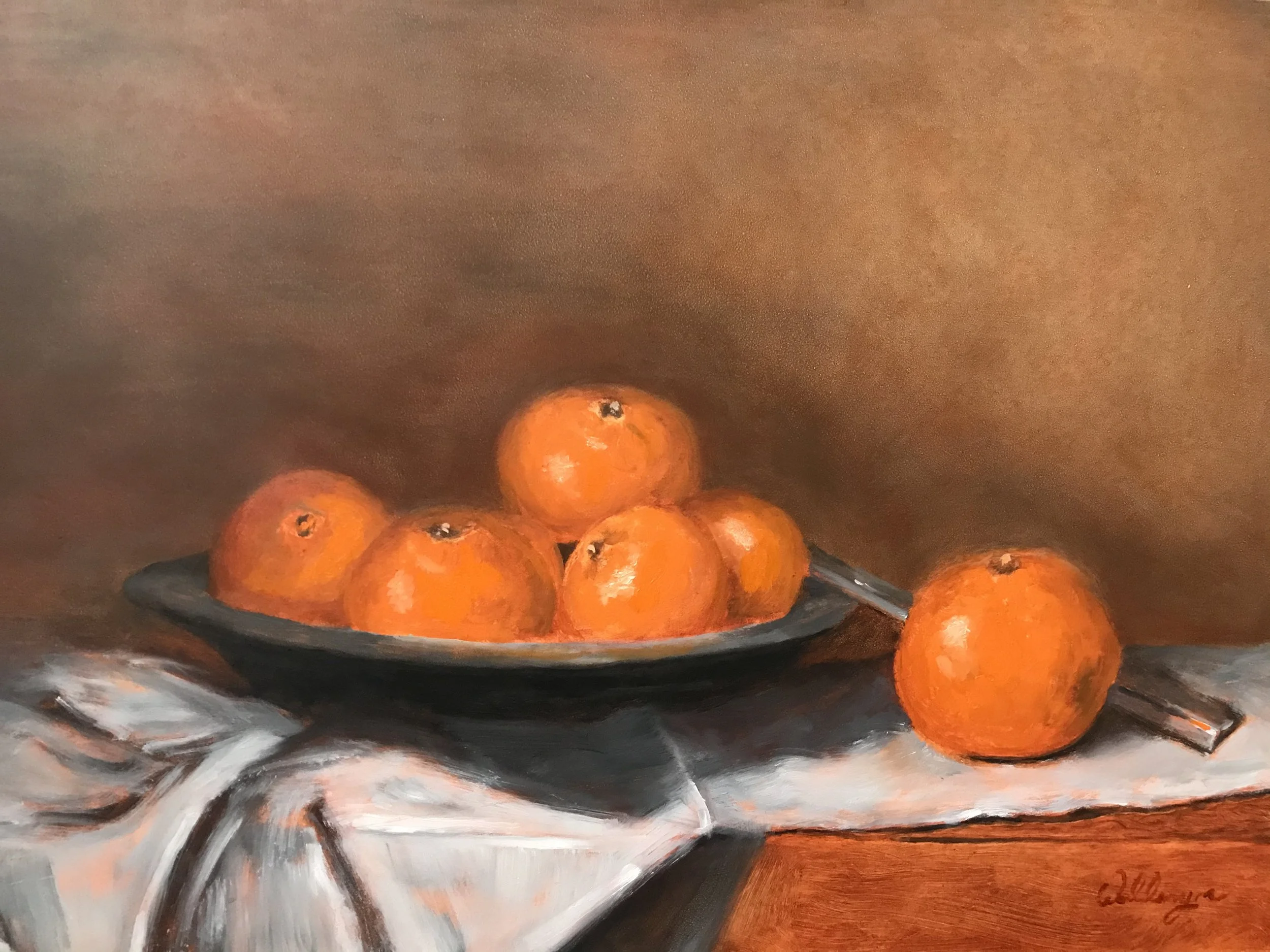 Still Life with Mandarins, 2021.  Oil on 9x12" panel. 