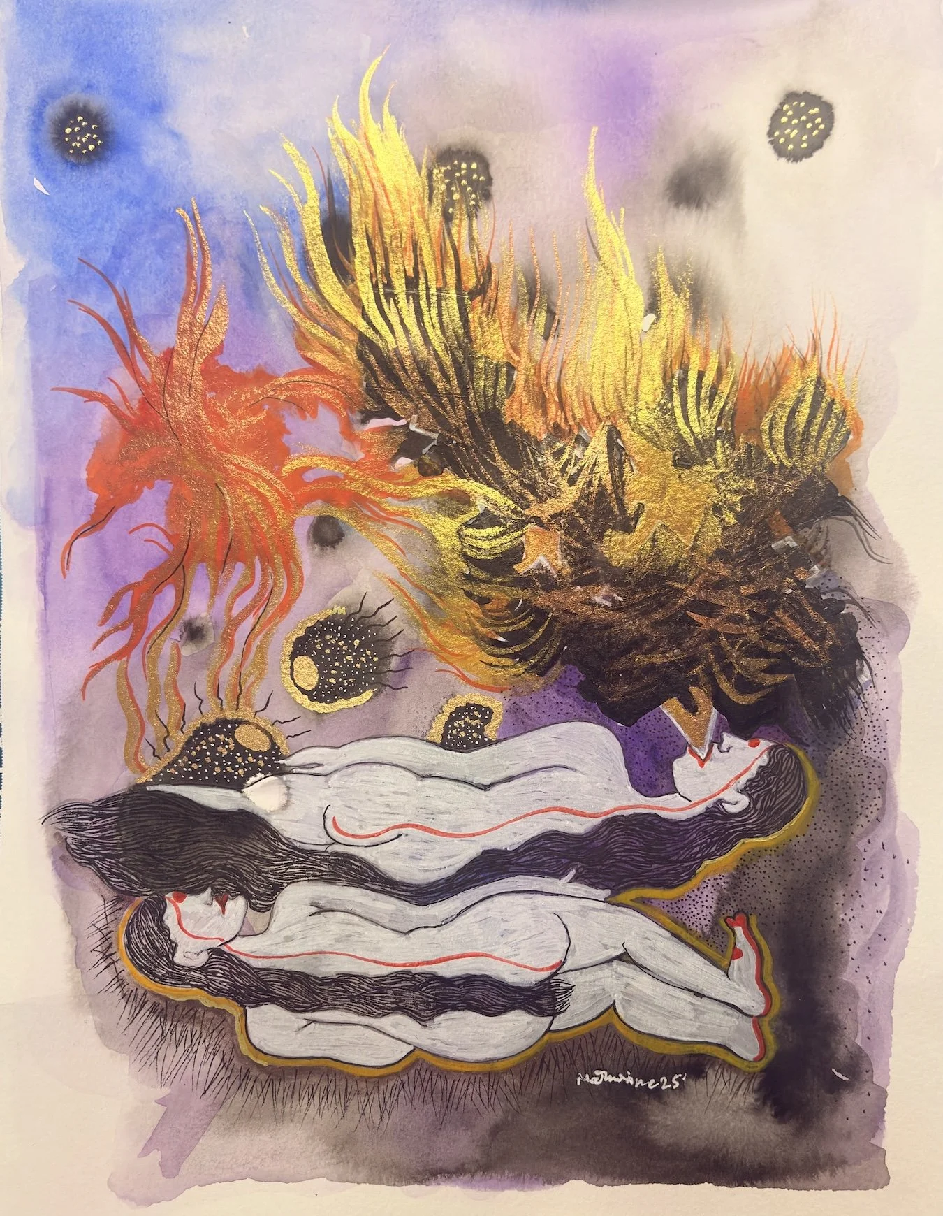 "Apocalypse," 2025, mixed medium on cold pressed paper, 9 x 12 inches