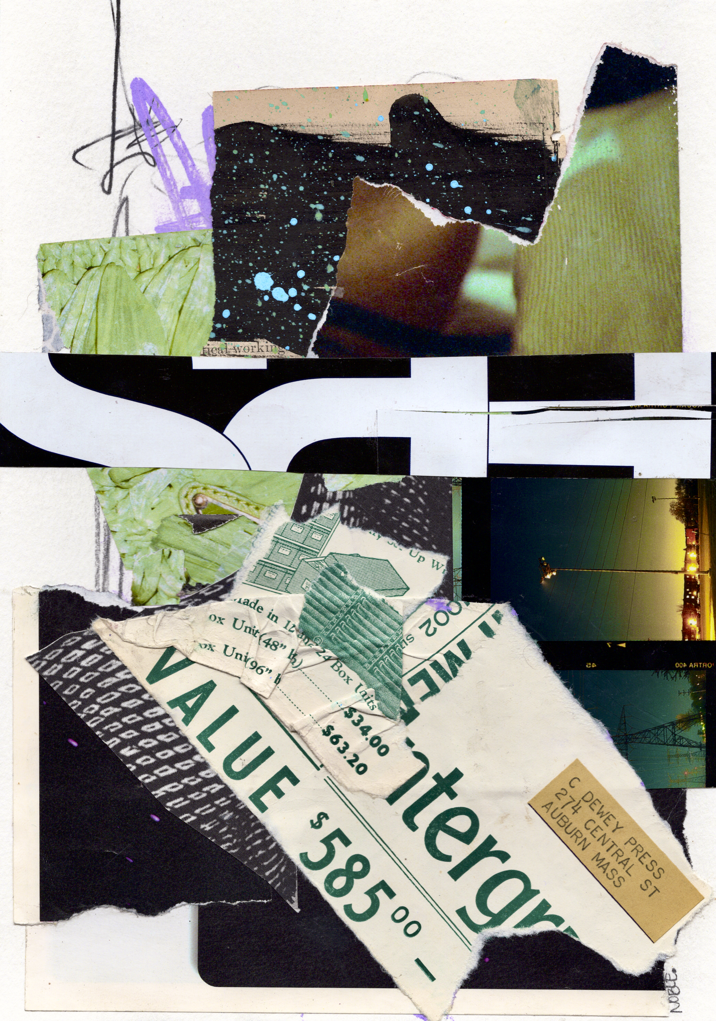 Collage on Film Technicolor Emulsion, 2026,  analogue collage, 6x9 inches 