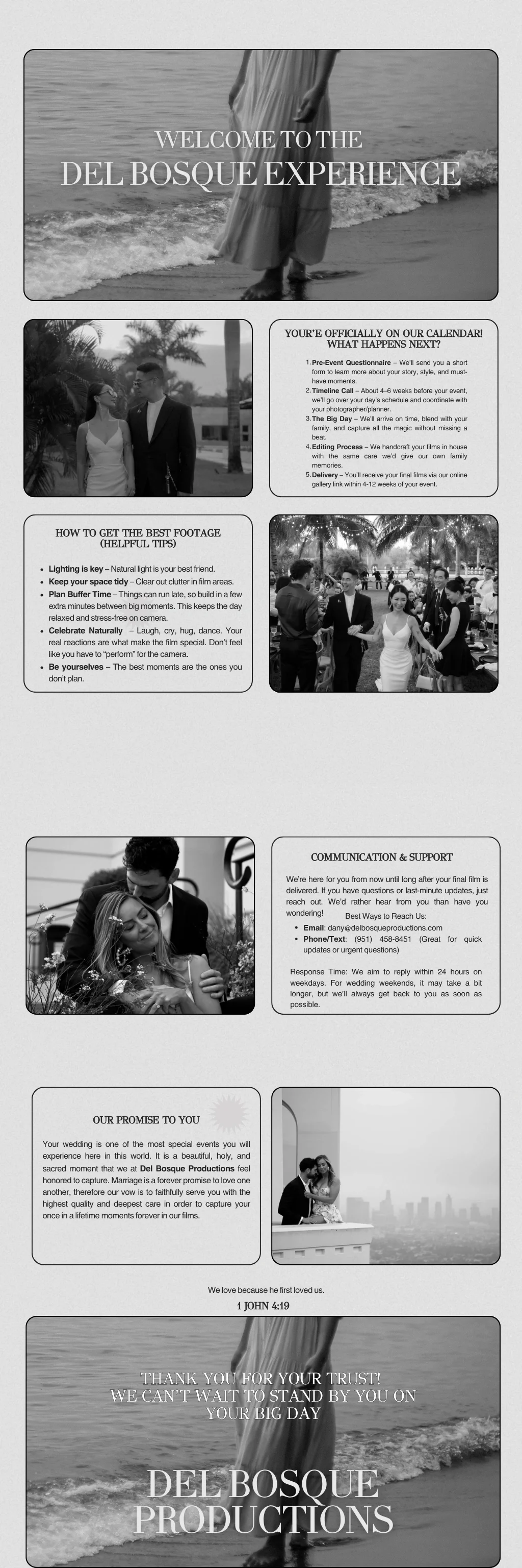 Our cinematic wedding videography experience—from booking to delivery—crafted for couples across Southern California.