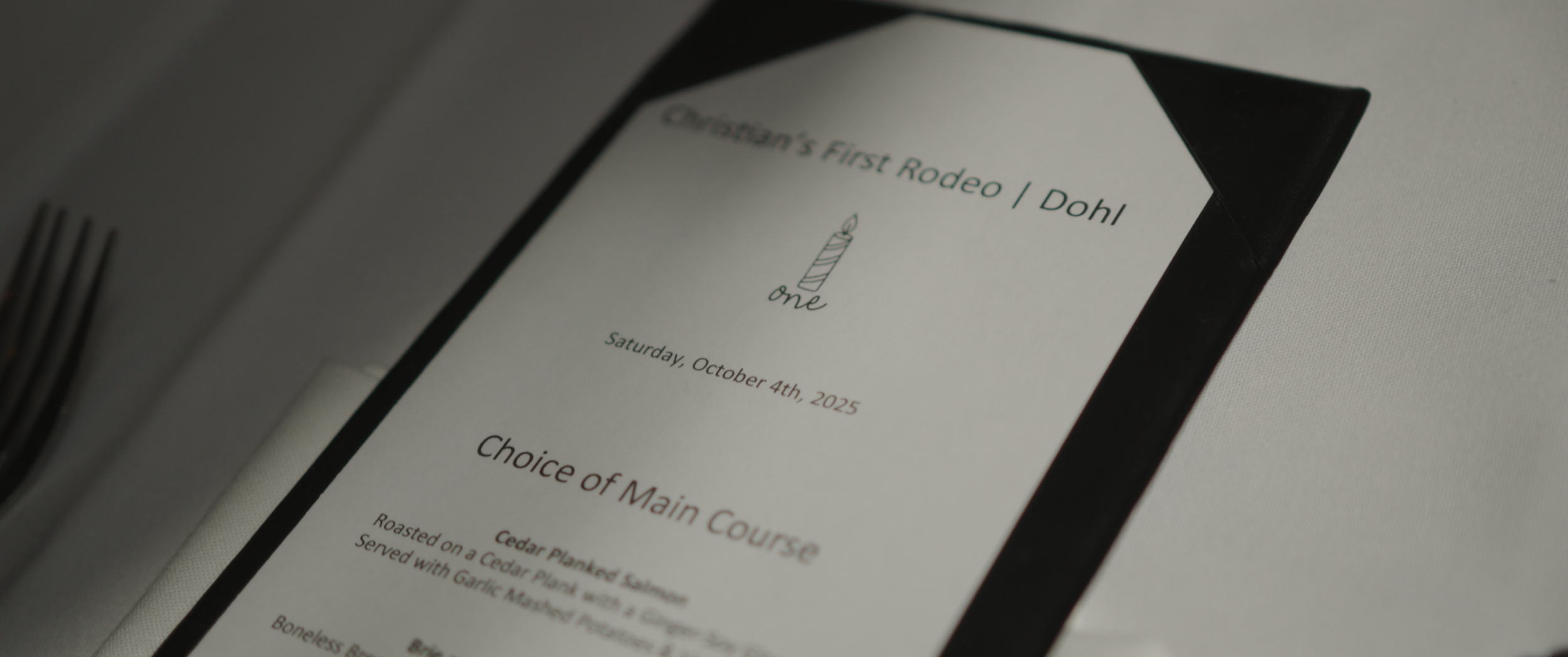 Event menu for Clarkson's First Rodeo in Dohl on October 4, 2025, with a drawing of a birthday candle above the text.