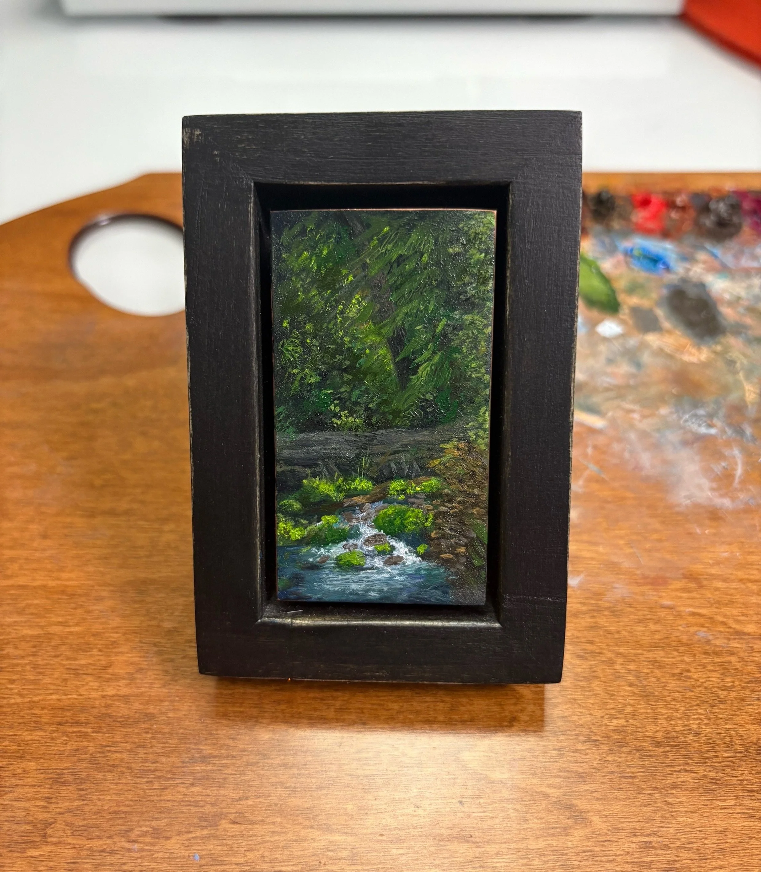 Oil on copper 4x3&rdquo; frame made by me. #copper #oil