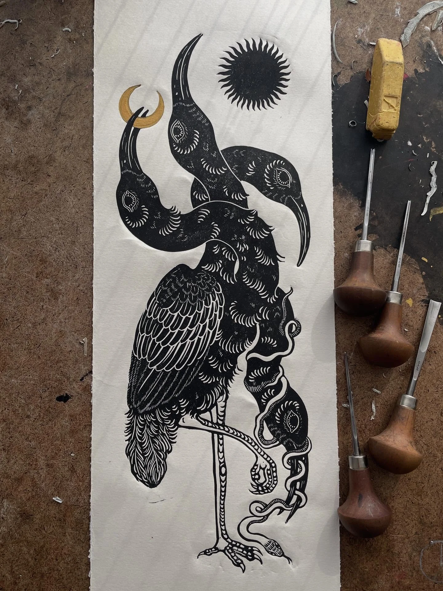Ibis / Thoth . Music selection by Phillip. 
.
.
.
#linocut #printmaking #grabado #linograbado #linoprint #ibis #tysegall #thoth