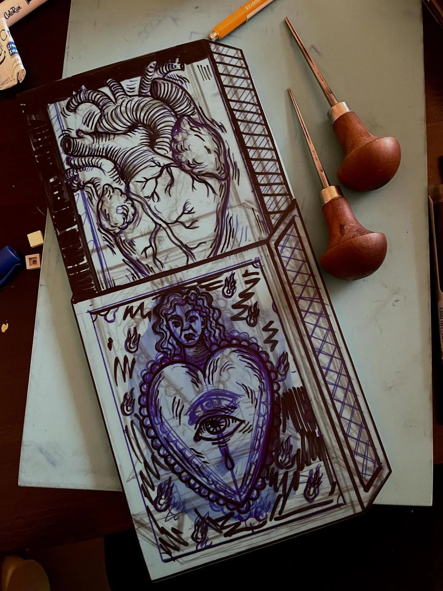 Working on something extra special and hopefully, it will be ready for @bulgariatattooexpo_official this weekend
.
.
.
#linocut #fabric #mysticism #linoprint #printmaking