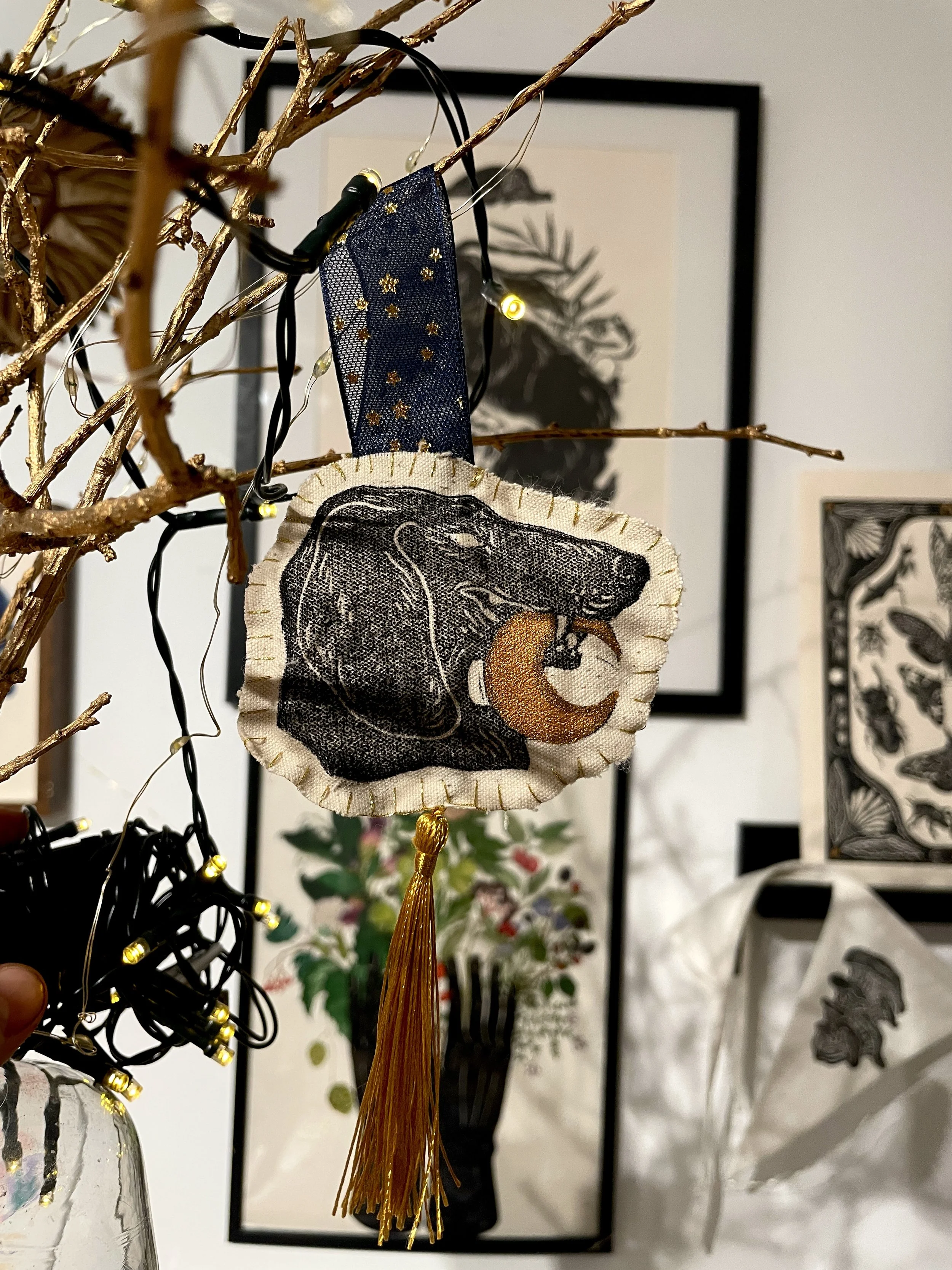 Dachshund and a Gold Moon Ornament