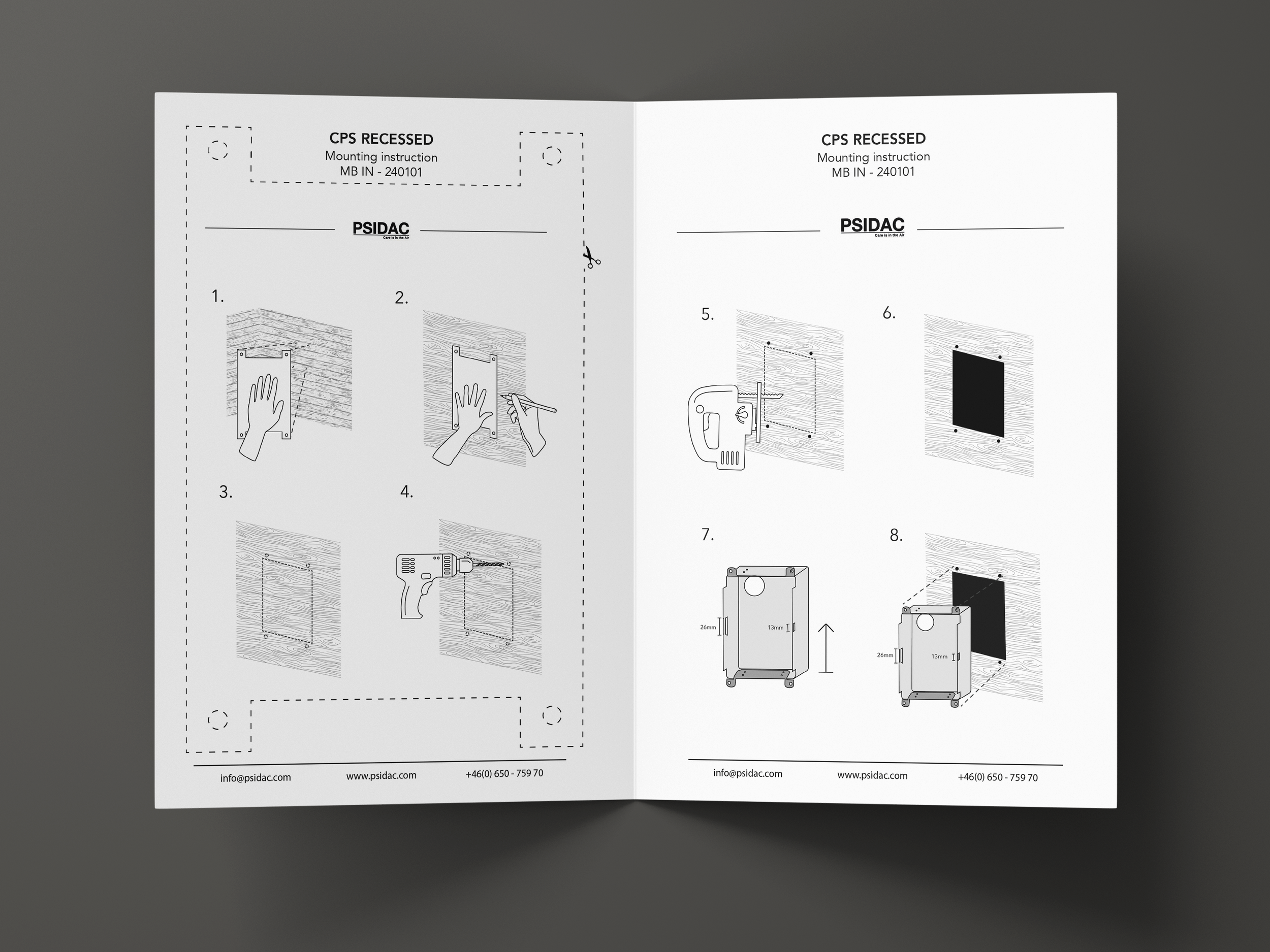 "Recessed" steg 1-8 och mall