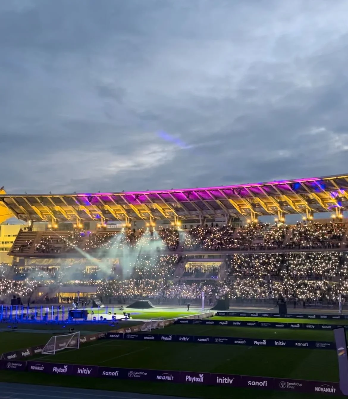 Charléty Stadium in France lit up for the Sanofi Cup Final, stands filled with more than 6,000 people to watch the competition