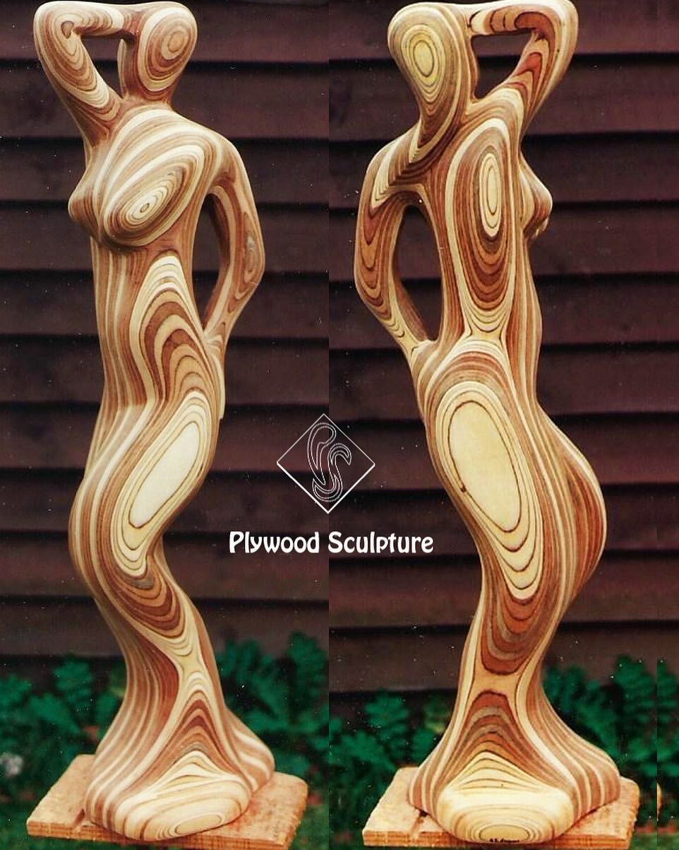 The large Standing figure from the front and back &hellip; made in the late 1980s when Luan plywood was dark and maximum contrast was achieved&hellip;5 feet tall and  1 foot thick. #plywoodsculpture #roberthargrave