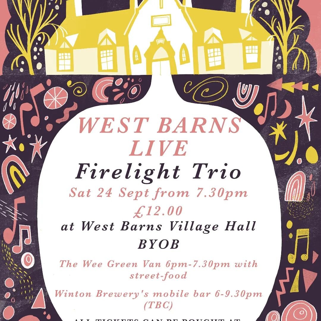 Looking forward to @westbarnshall on Sat 24 Sep with Firelight Trio #westbarnslive with @scotland_on_tour @weegreenevents will have food available 6-7.30pm tickets https://scotlandontour.com/venue/west-barns-village-hall/