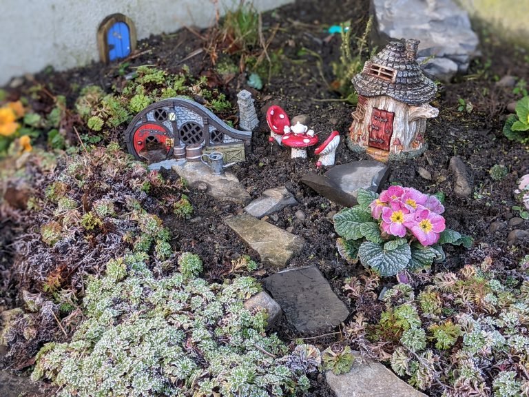 The fairy garden twinkling in the frost