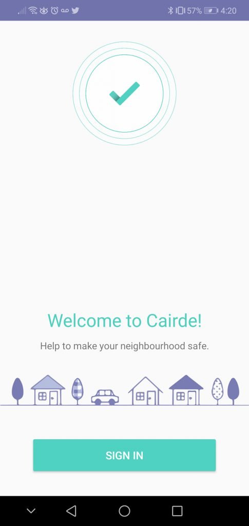 start screen for Cairde App