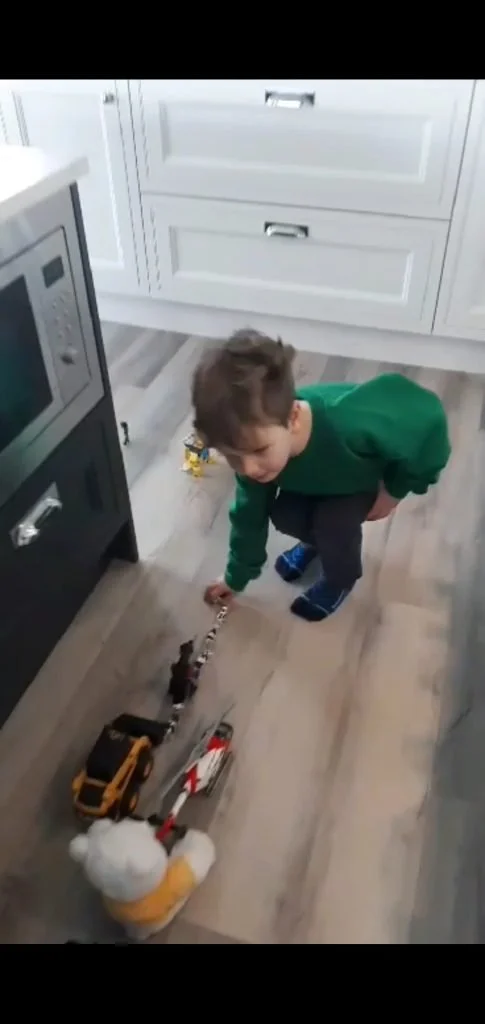 Ronan Devine setting up his parade - it went the whole way around the kitchen