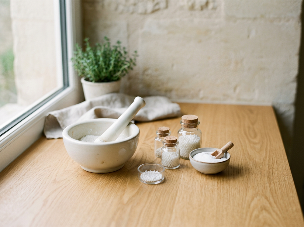 Remedy vials and mortar