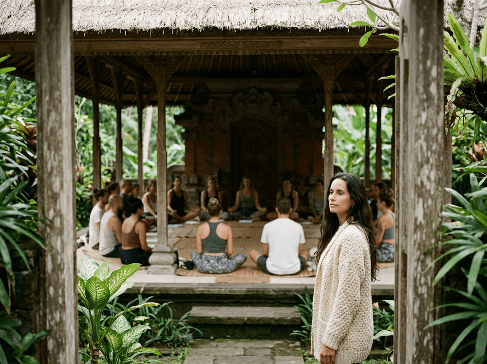 A retreat circle in a garden pavilion