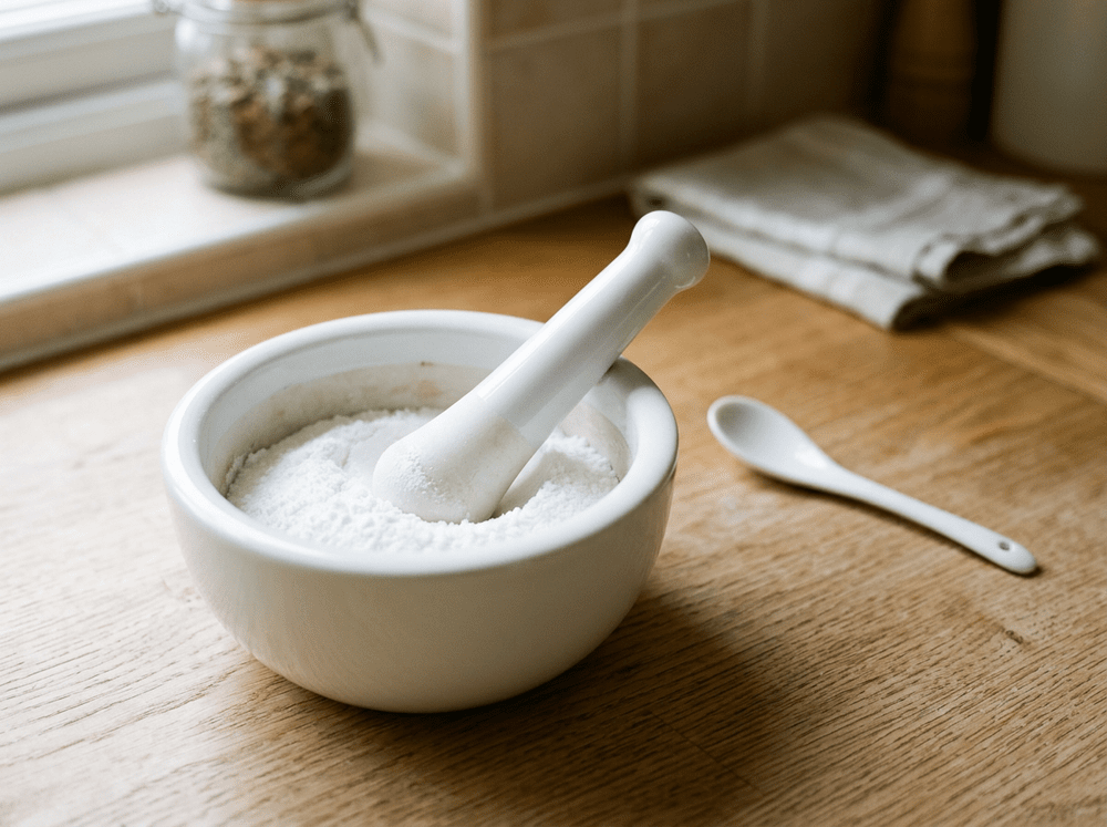 Mortar and pestle with milk sugar