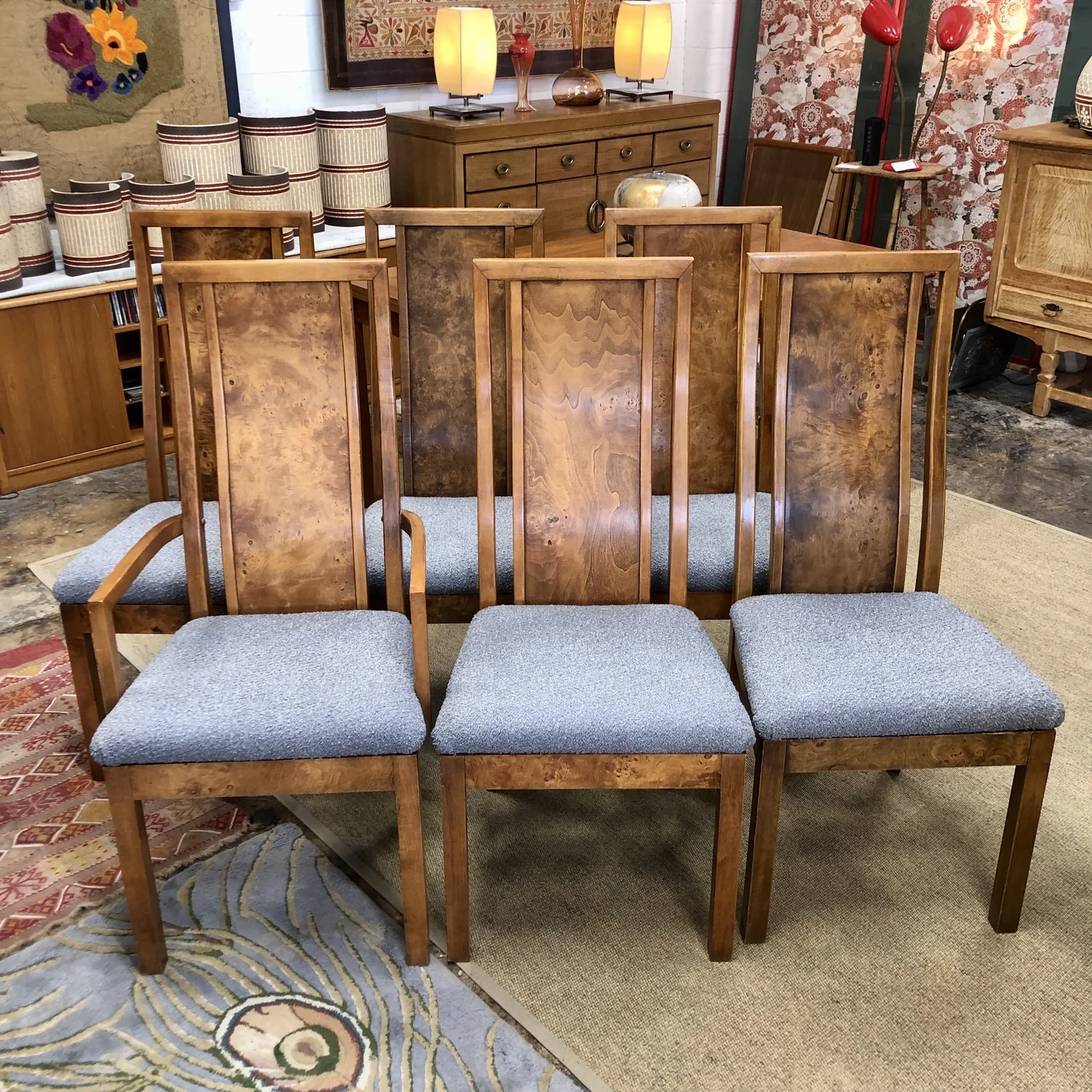 Burlwood Dining Chairs by Milo Baughman for Thomasville — Contact