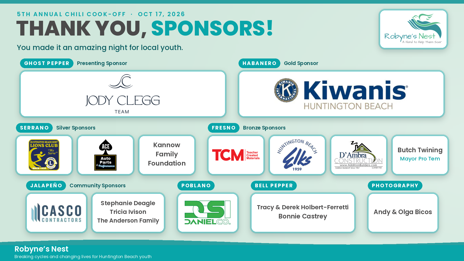 Thank You to Our 2026 Chili Cook-Off Sponsors