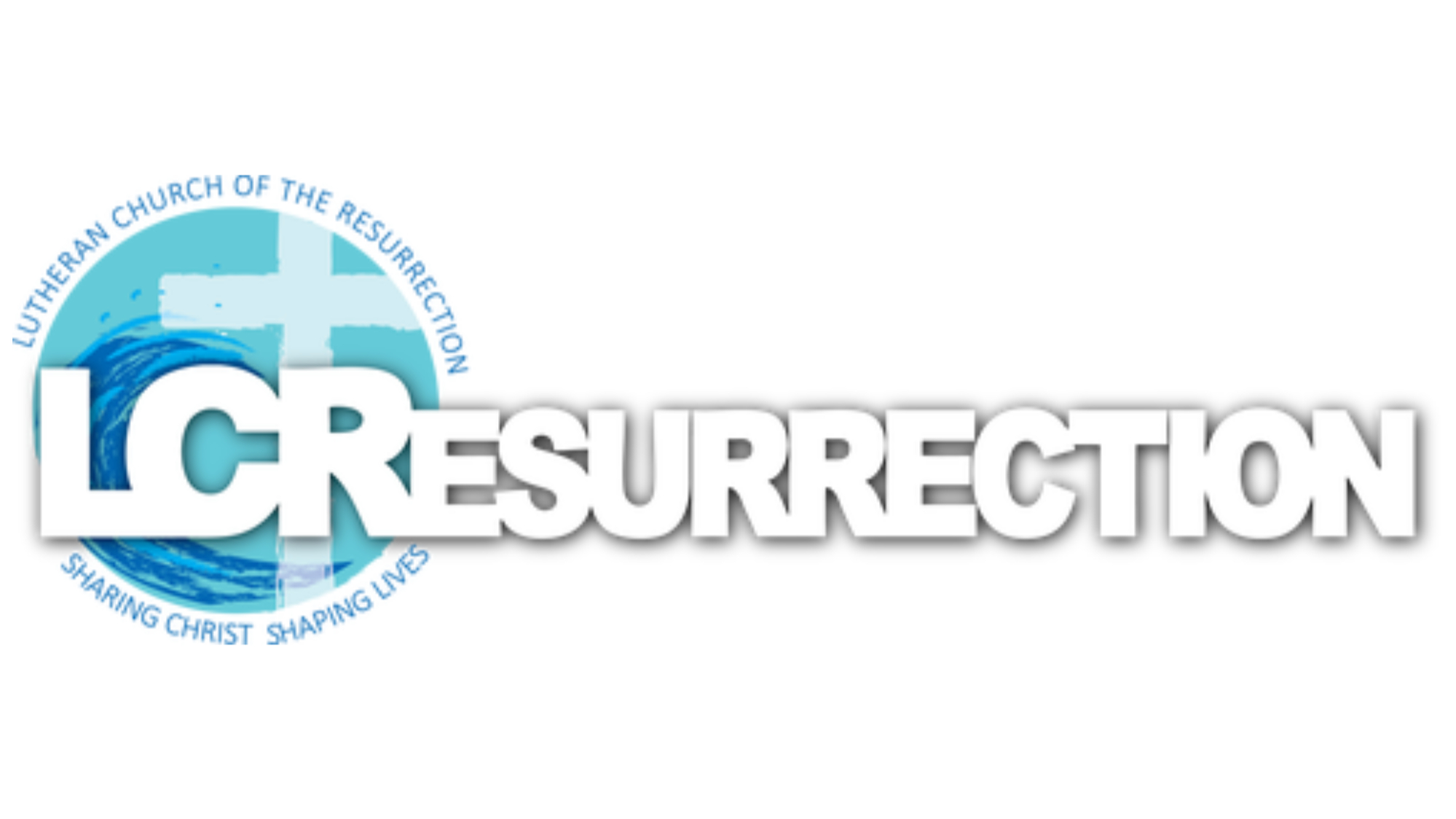 Logo for Lutheran Church of the Resurrection with text and a wave design.