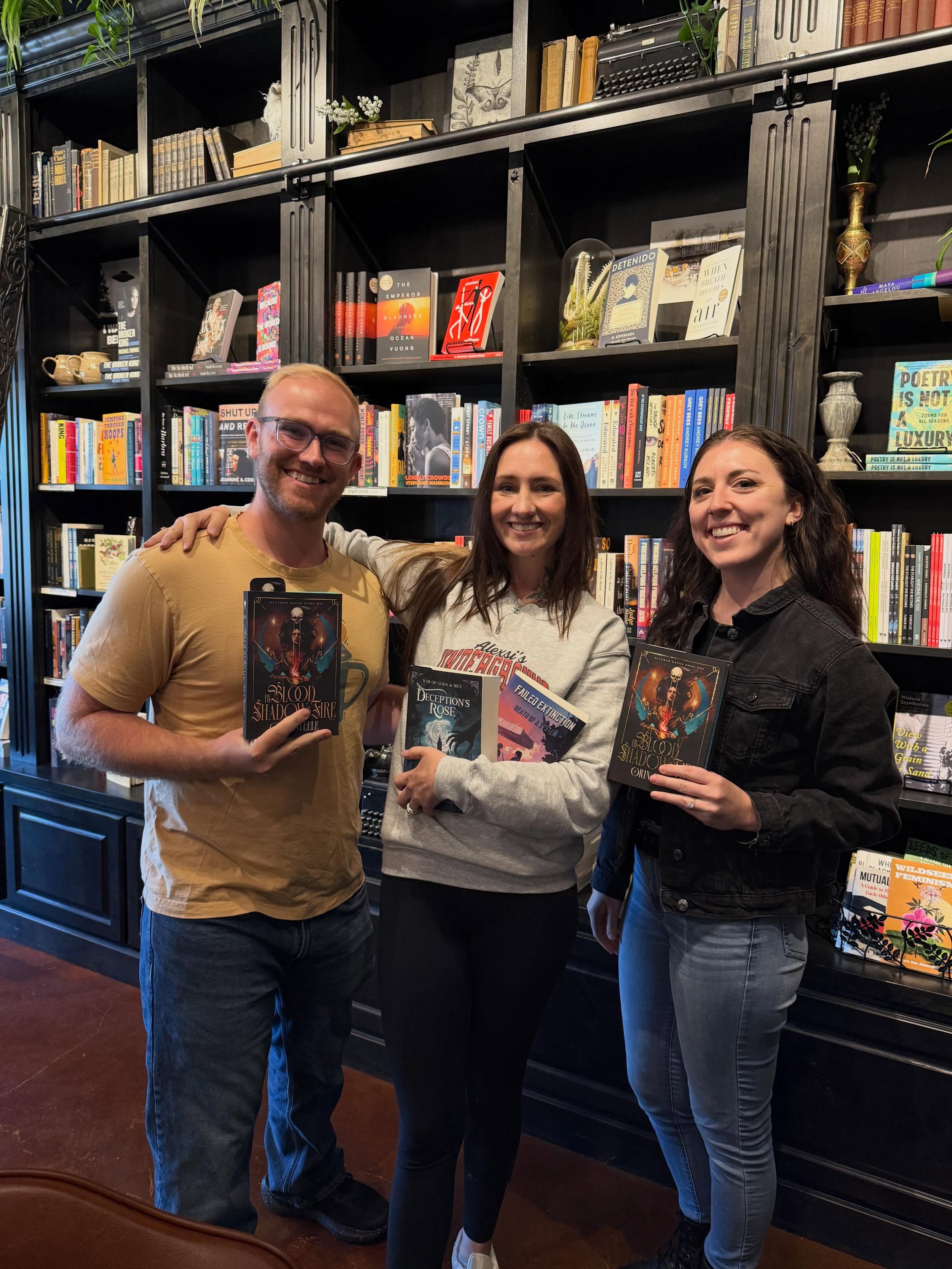 What to do when meeting an awesome author: 
1. Organize friends to join you in showing up 
2. Fangirl over how amazing the book looks 
3. Realize the author is a super cool person too 
4. Fangirl about how cool it is to have met another author friend