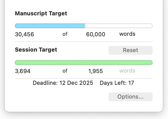 Hit the halfway point on my shitty short first draft! 🥳 Something weird is happening guys: there&rsquo;s loads of sex in this book!! 😱 My apologies to all my jet-setting friends who have had to answer questions about the logistics of the Mile High 