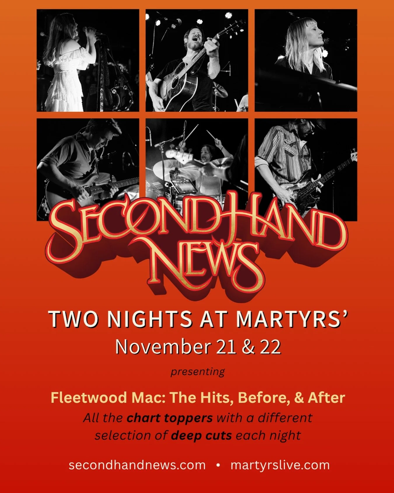 Two days until two unforgettable nights of Fleetwood Mac hits &amp; deeper cuts!

Which FM classic are you hoping to hear each night? Let us know in the comments 👇

.
.
.

#martyrslive #fleetwoodmac #christinemcvie #blues #stevienicks #rock #lindsey