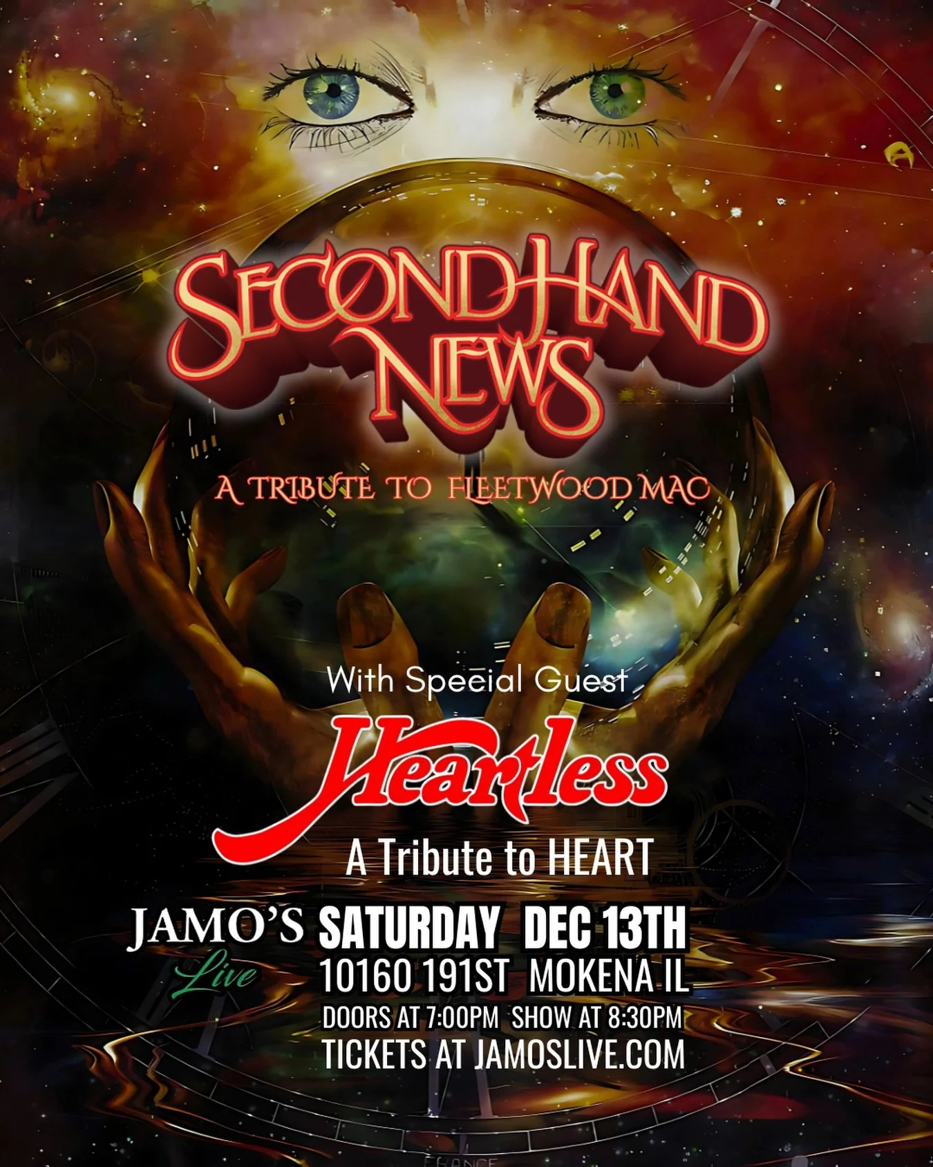 Jamo&rsquo;s Live // 12.13.2025 // 8:30PM

🎟️ link in bio ⬆️

Join us in Mokena for an unforgettable night of Fleetwood Mac hits! Plus all of your favorite Heart classics. Will we see you there?

.
.
.
 
#secondhandnews #heartless # stevienicks #chr