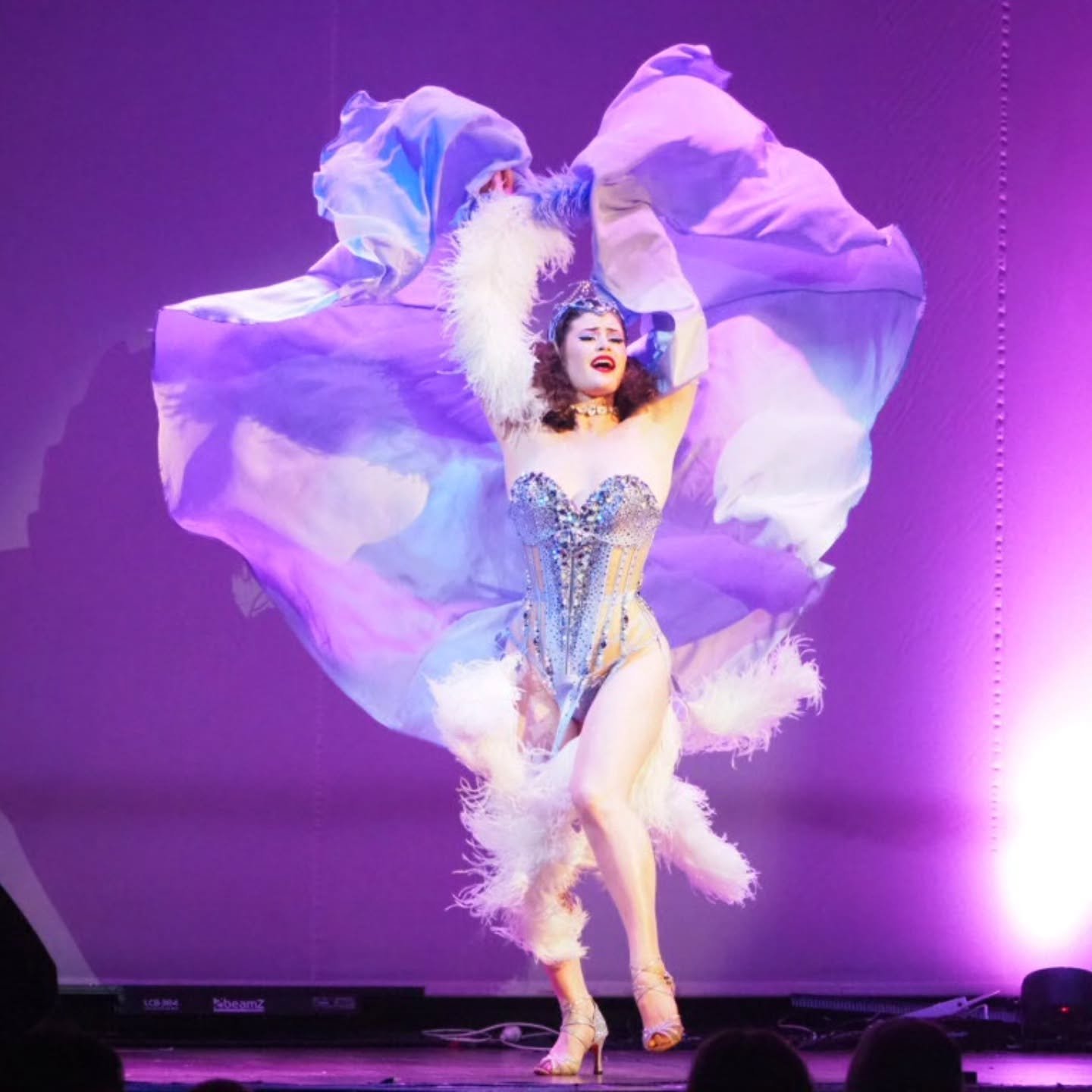 1, 2 or 3 swish? 🌪 These photos perfectly capture my Twilight Showgirl act in all of its periwinkle splendour, and I love how my silk robe looks like a watercolour painting. Simply divine! 🩵💜

📅 Bookings open for 2026-27 shows / private events. E