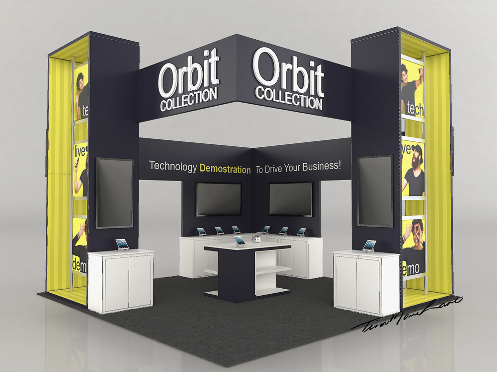 【Creative Booth Design】 Orbit 20'x20' Exhibit Design Package — Toy Rocket 3D