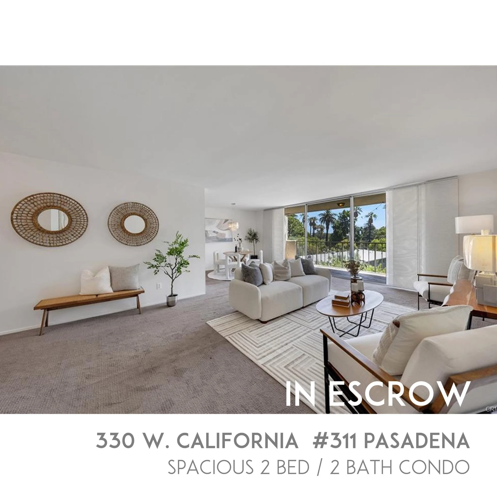 IN ESCROW: 330 W. CALIFORNIA BLVD #311 Pasadena. Spacious 2 Bed / 2 Bath Condo with Incredible Views of Pasadena and the San Gabriel Mountains. Happy to help Kathy relocate from SLC Utah to Pasadena.

Buyer Representation: Adam Kawasawa - Flow Proper