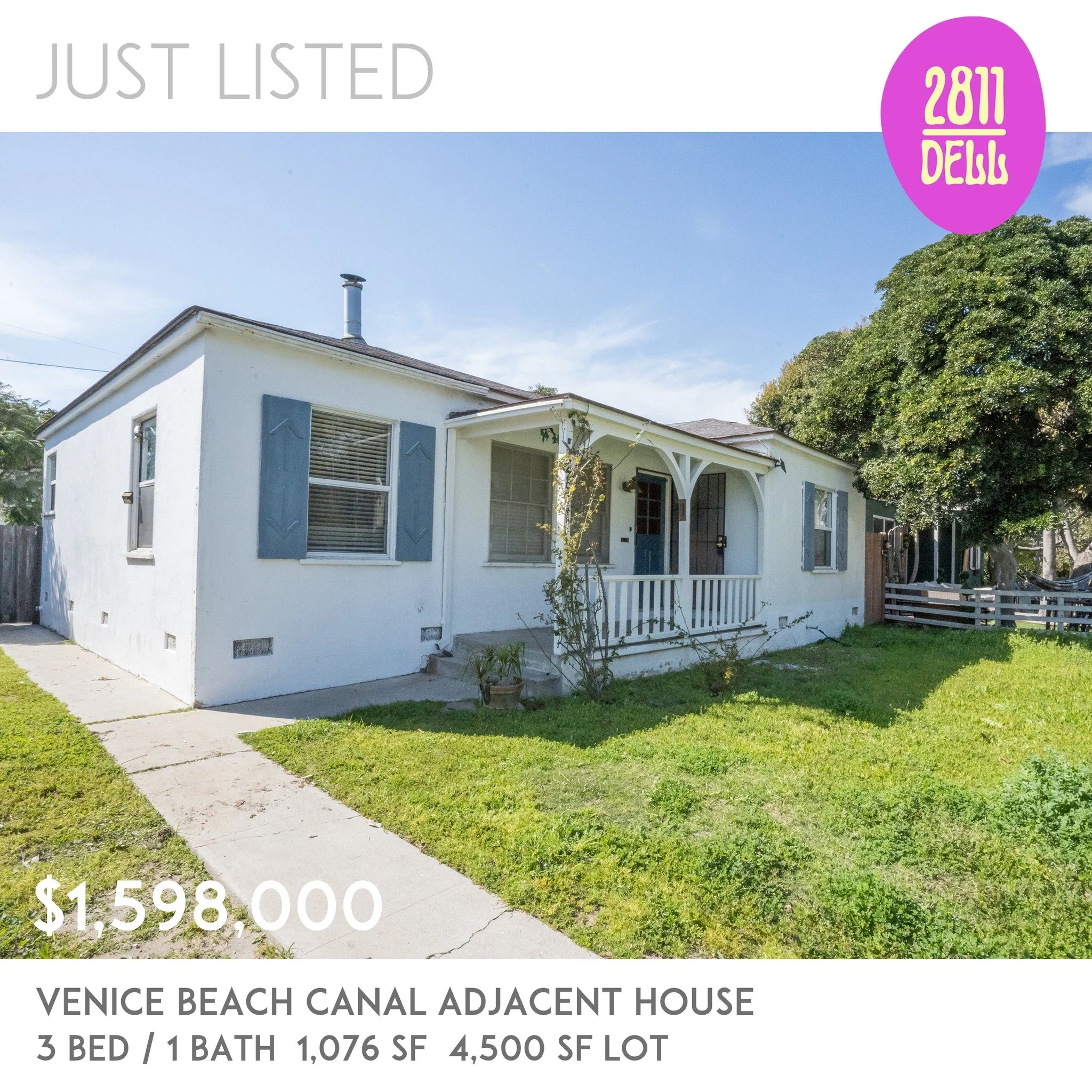 JUST LISTED: 2811 Dell Ave in Venice. Canal adjacent beach home with tons of potential. Detached garage with separate alley access. Highly walkable in a great little pocket. Asking $1,598,000

Listed By:
Adam Kawasawa (01751923)
Doug Stoddard (018285