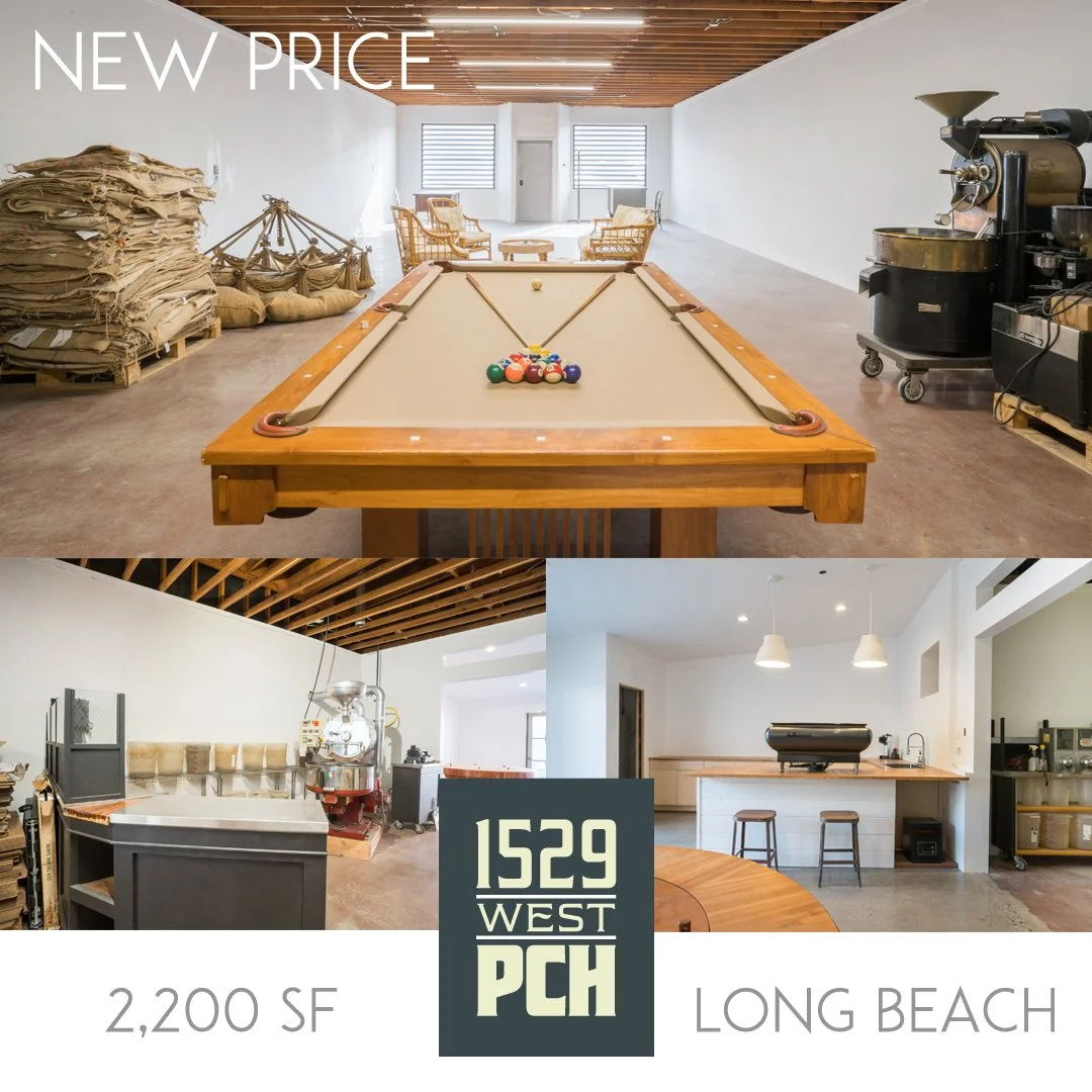 New Price! 1529 W Pacific Coast Highway in Long Beach. $889,000. Tastefully renovated retail 2,200 SF / 2,800SF lot. Gallery style vanilla shell with polished concrete floors, exposed wood beam ceilings, a small kitchenette with private gated parking