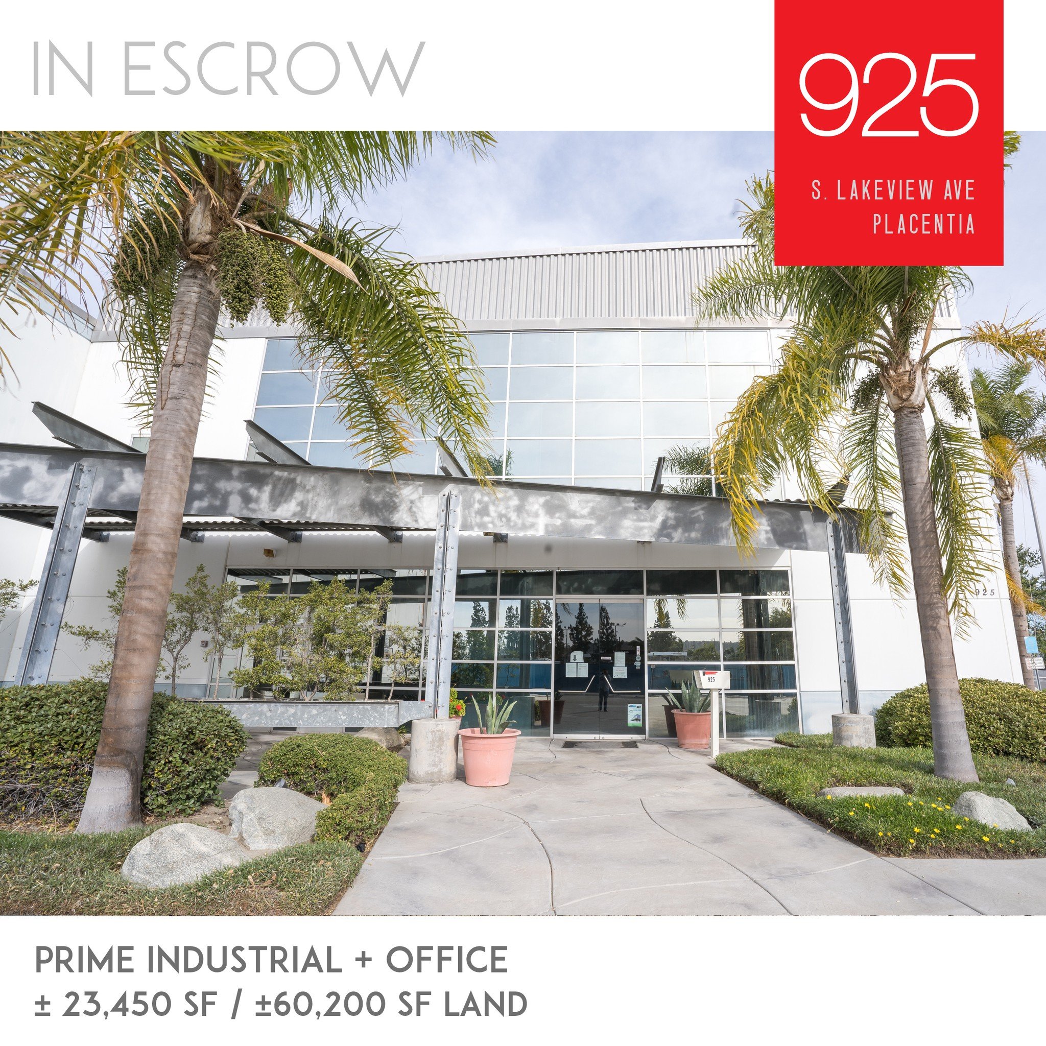 IN ESCROW: 925 S. Lakeview in Placentia. Prime 23,450 SF Office + Warehouse / 1.38 Acre Lot. 

Listed By: Adam Kawasawa - Flow Properties (DRE 01751923)

#commercialrealestate #orangecountycommericalrealestate #occommercialrealestate