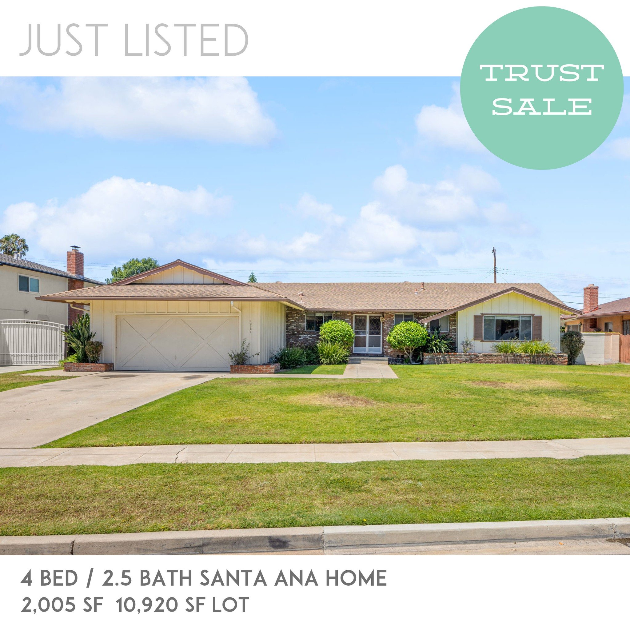 JUST LISTED: 13381 Malena Santa Ana, CA 92705. Adjacent to North Tustin in the Foothills Highschool district, spacious single level ranch style mid century home. 4 Bed / 2.5 Bath home on a large lot. 2,005 SF / 10,920 SF Lot. Asking $1,099,800. Fixer
