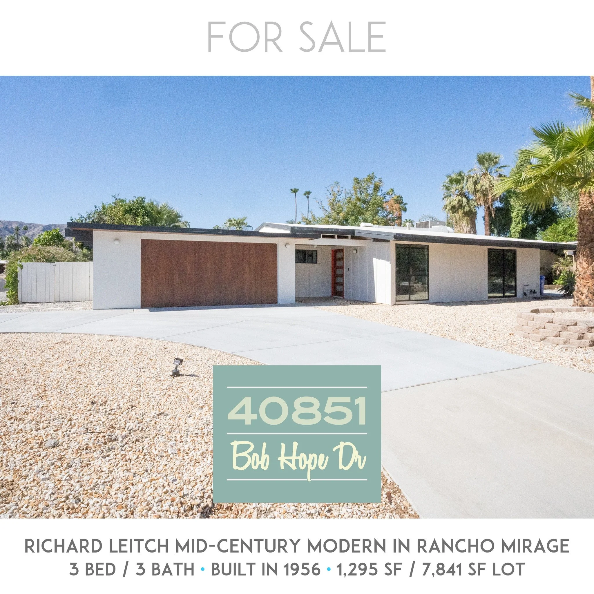 COMING SOON: Richard Leitch AIA designed 3 bed / 3 bath Rancho Mirage mid-century modern. Beautifully restored while preserving the prominent details of the original design. Located in the heart of Rancho Mirage >1 mile from the Eisenhower Medical