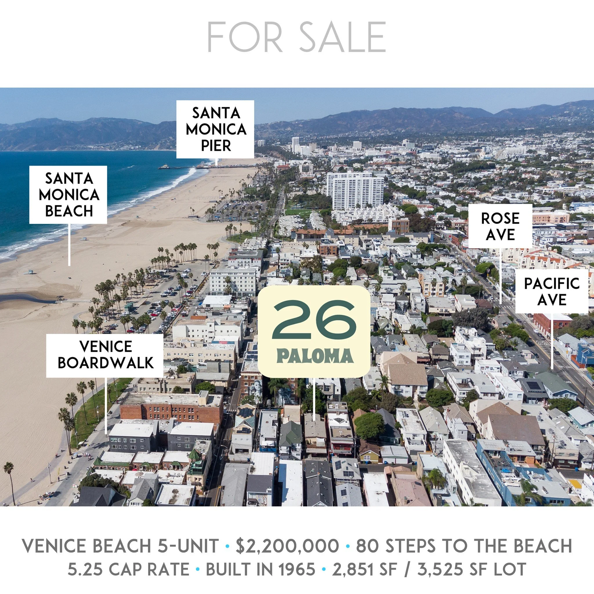 COMING SOON: Fully Occupied Venice Beach 5-Unit steps from the boardwalk. Located west of Pacific Ave, just south of the Santa Monica city line. Strong rents with promising upside. Asking $2,200,000 at a 5.25 Cap Rate. In compliance with the SB 721 i
