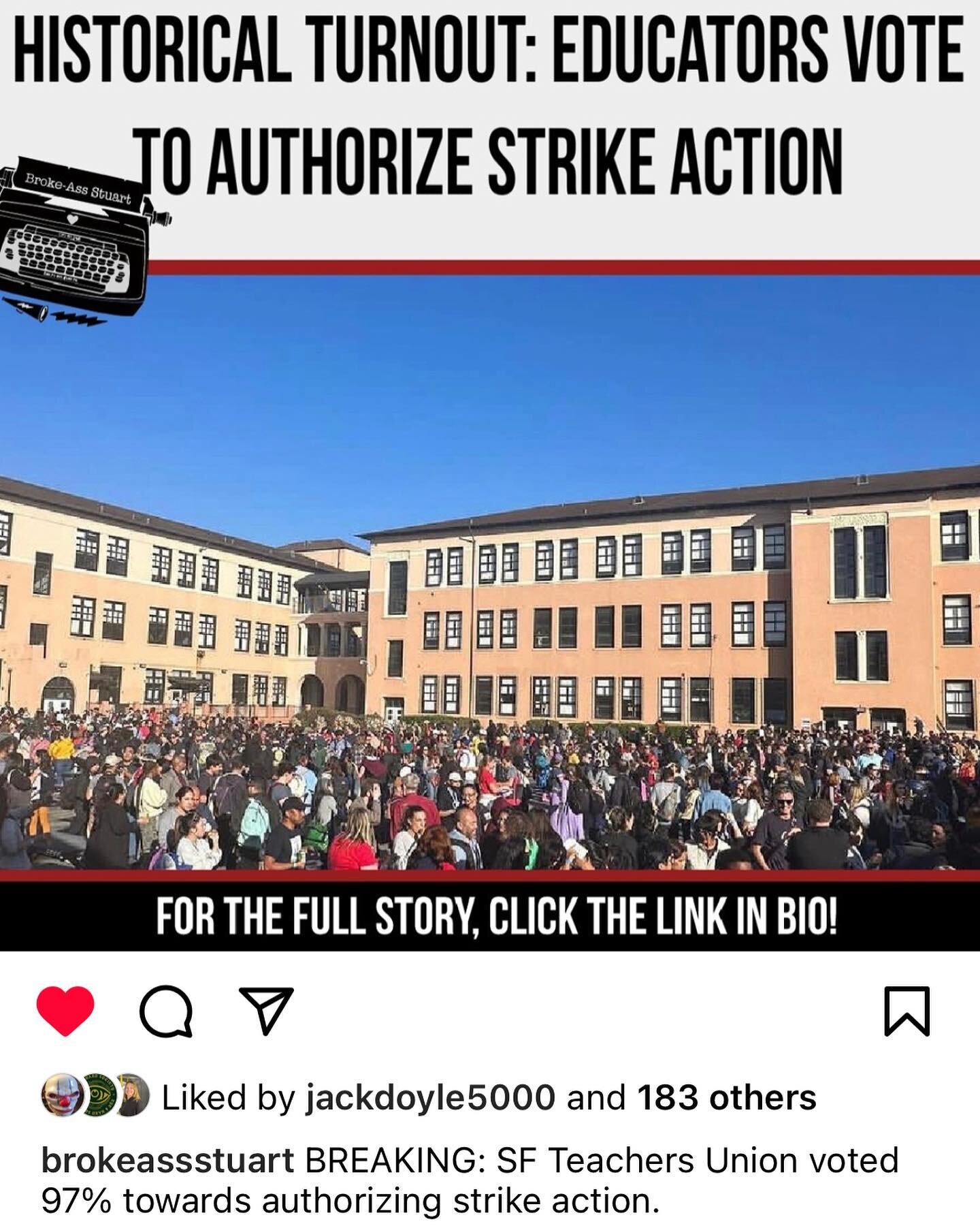 It was a moving experience going to vote on Wednesday to authorize a strike in SFUSD.

Inspired by the energy, I wrote an op-ed about the incredible turnout for the strike vote @brokeassstuart 

Education deserves a stronger public image, and I'm com