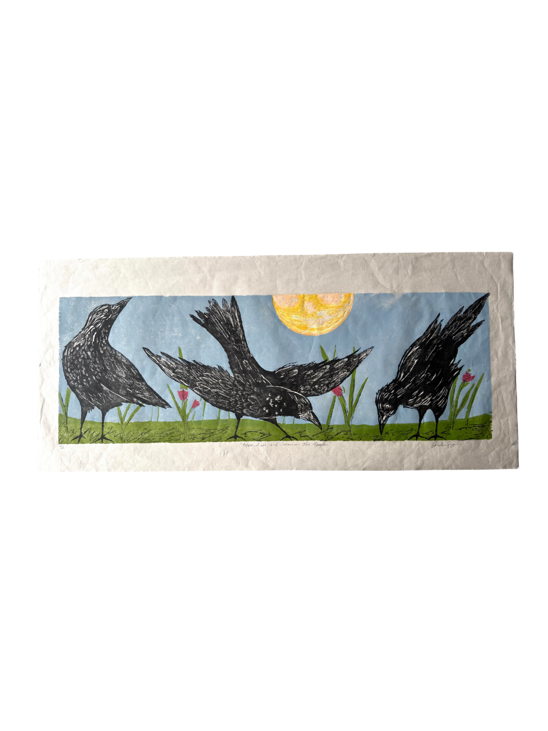 Moon Rise and Crows in the Garden