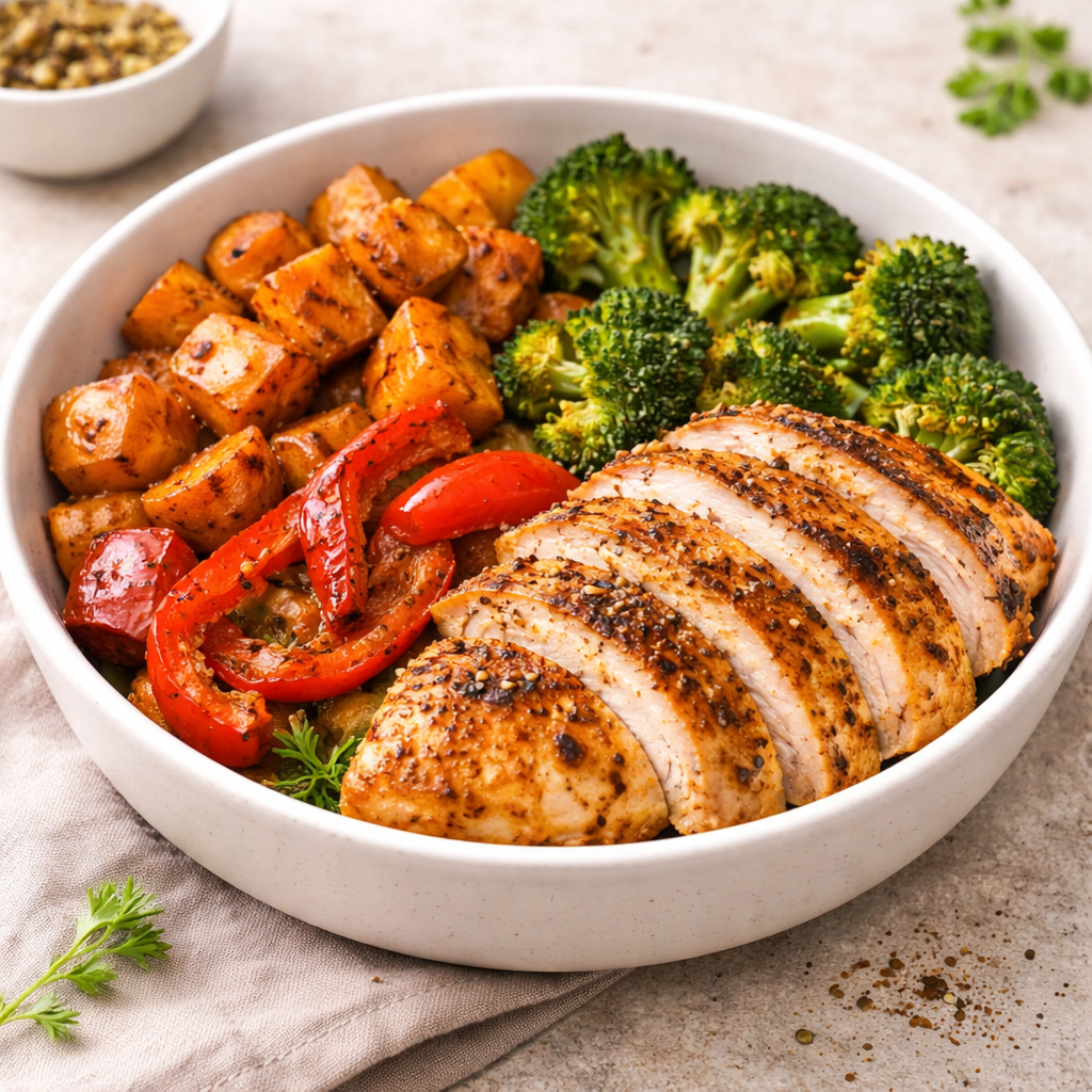 Spiced Chicken &amp; Roasted Veg Bowl