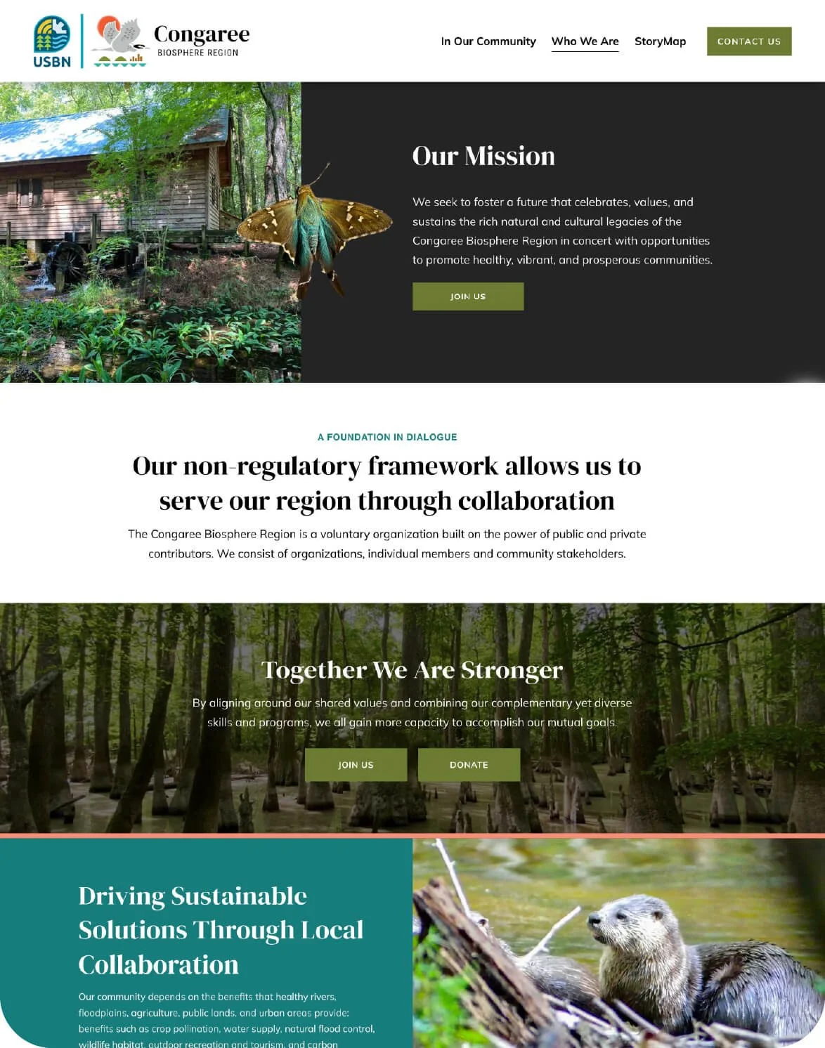 Conservation Squarespace website design featuring overlays with image cutouts and nature images.