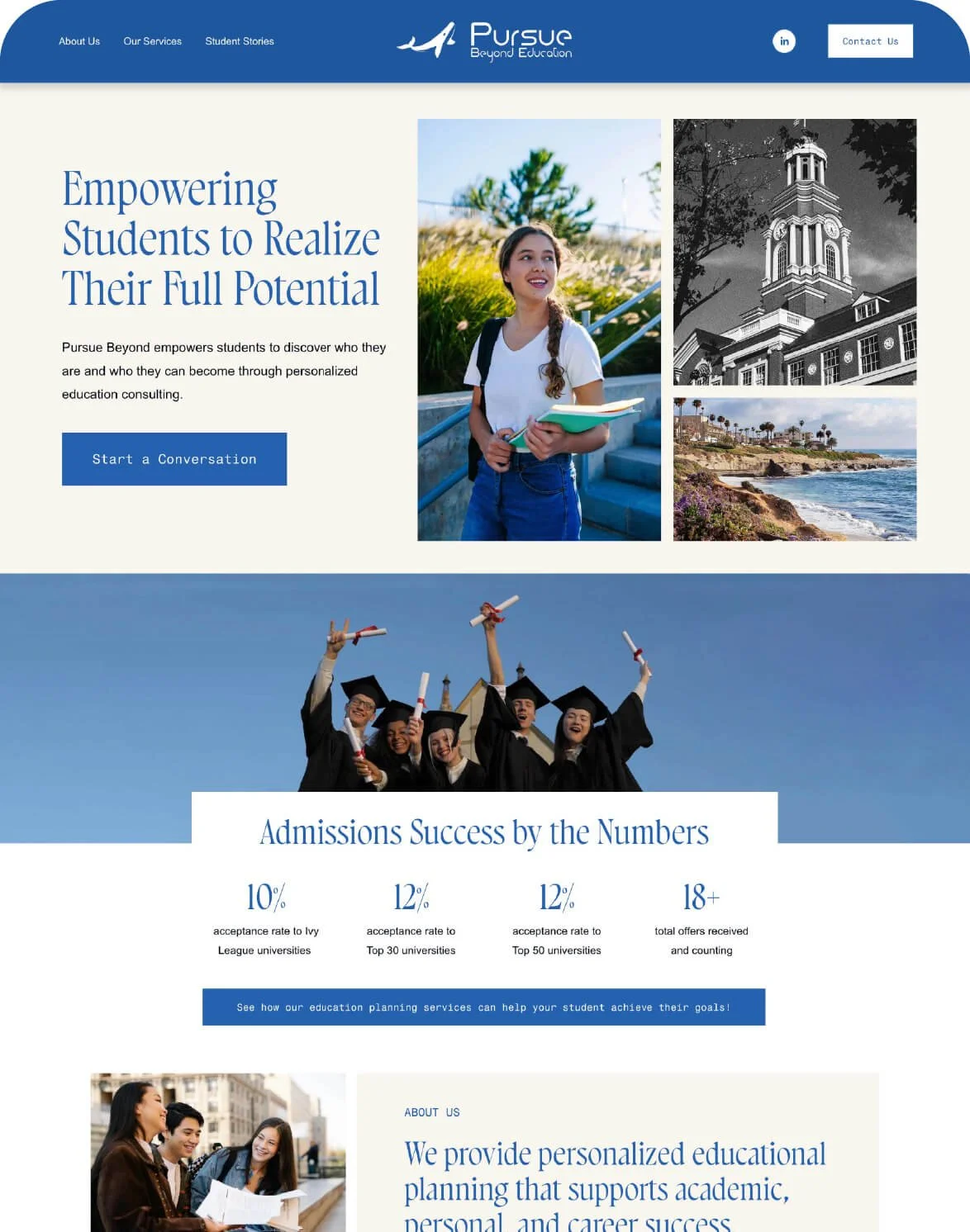 Modern squarespace website design for education consultant specializing in academic planning services.