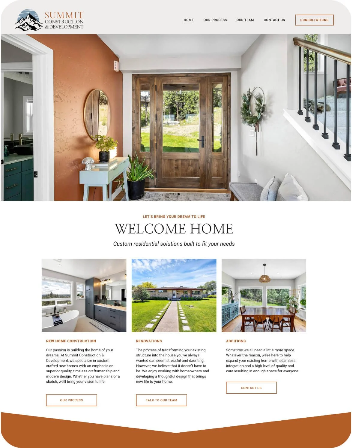Construction and custom home design website designed on Squarespace featuring photos from recent projects in Spokane Washington.