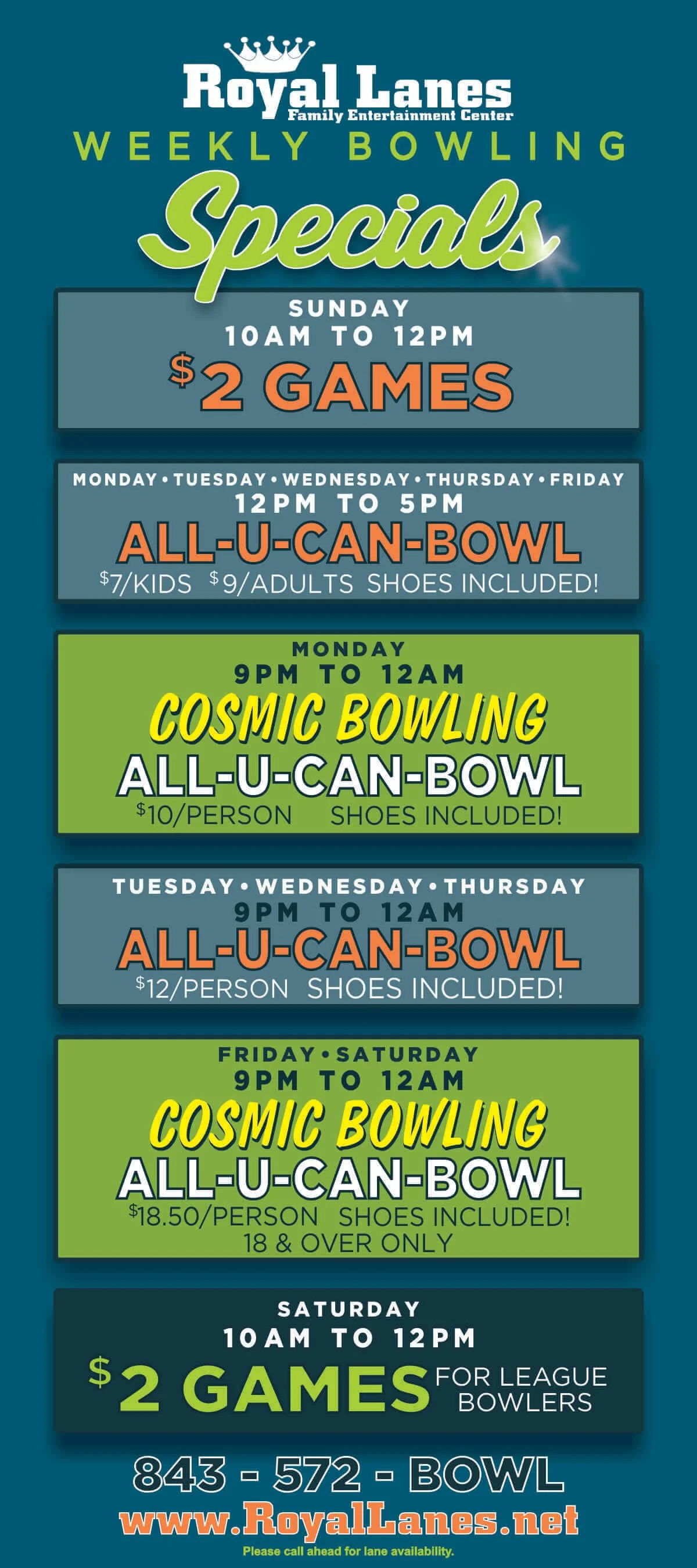 Bowling Specials — Royal Lanes Family Entertainment Center