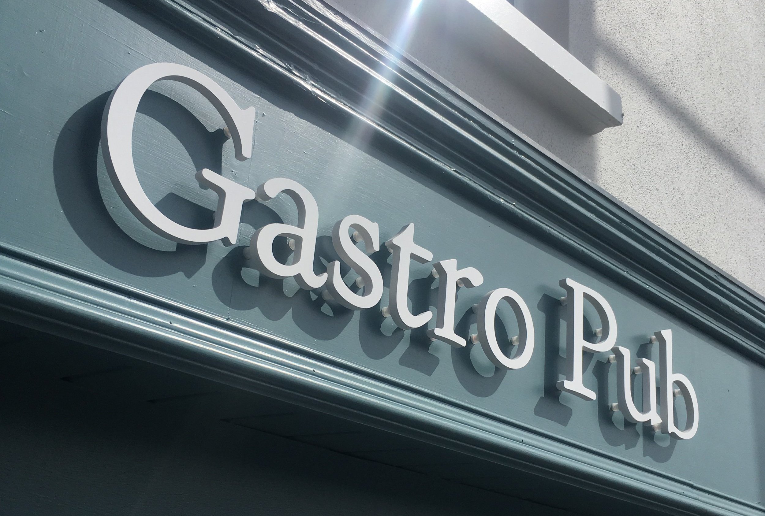 Foamex lettering in the sun casts wonderful shadows and adds depth to signage. Here is a close up image of the painted Foamex signage installed in County Wexford by Barrow Signs Ltd.