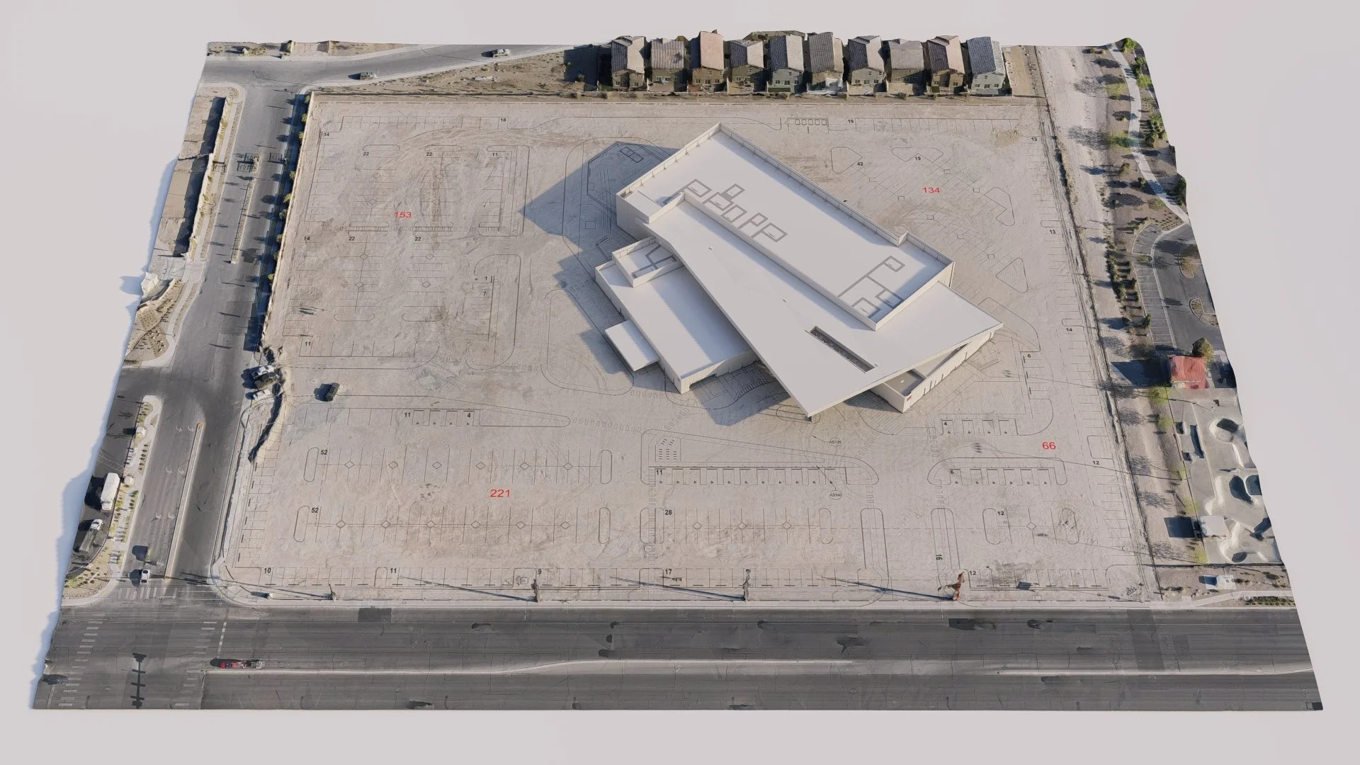 Drone photogrammetry scan with 3D model and site drawing overlaid