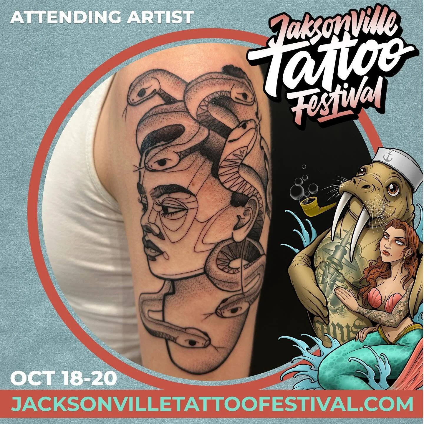 Can&rsquo;t wait to hang with the homies and see my fam. @jacksonvilletattoofestival I&rsquo;ve got a bunch of predrawn stuff and have some openings still. Dm or email for a spot at the convention!
&bull;
&bull;
&bull;
&bull;
#geometrictattoo #illust