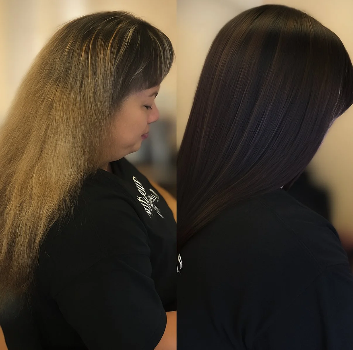 Before & After Brazilian Blowout Smoothing+Gloss